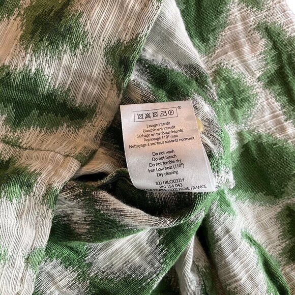 Sezane Ezecquiel Blouse Green Ikat Size EU 34 Ruffles 1/2 Sleeve Buttons Womens - Picture 11 of 11